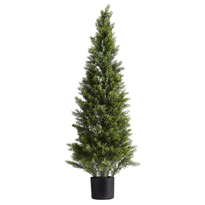 Artificial Topiary Cedar Trees, 48 inch 2 Set Faux Pine Shrubs Plants, Fake Silk Tree Look Real, Easy Assembly for Decor Front Porch Outdoor Patio Garden Balcony Backyard Indoor Office