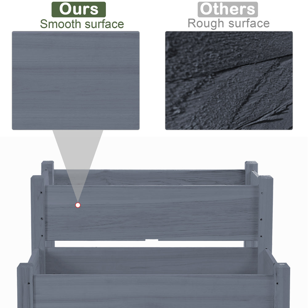 Outsunny 34'x34'x28' Raised Garden Bed, 2-Tier Elevated Wood Planter Box for Backyard, Patio to Grow Vegetables, Herbs, and Flowers, Gray Media 5