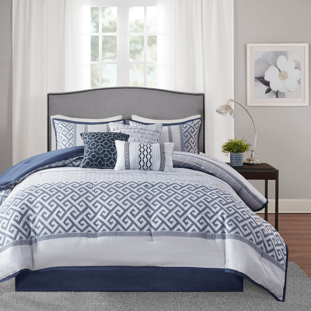 7 Piece Jacquard Comforter Set Navy King Media 14