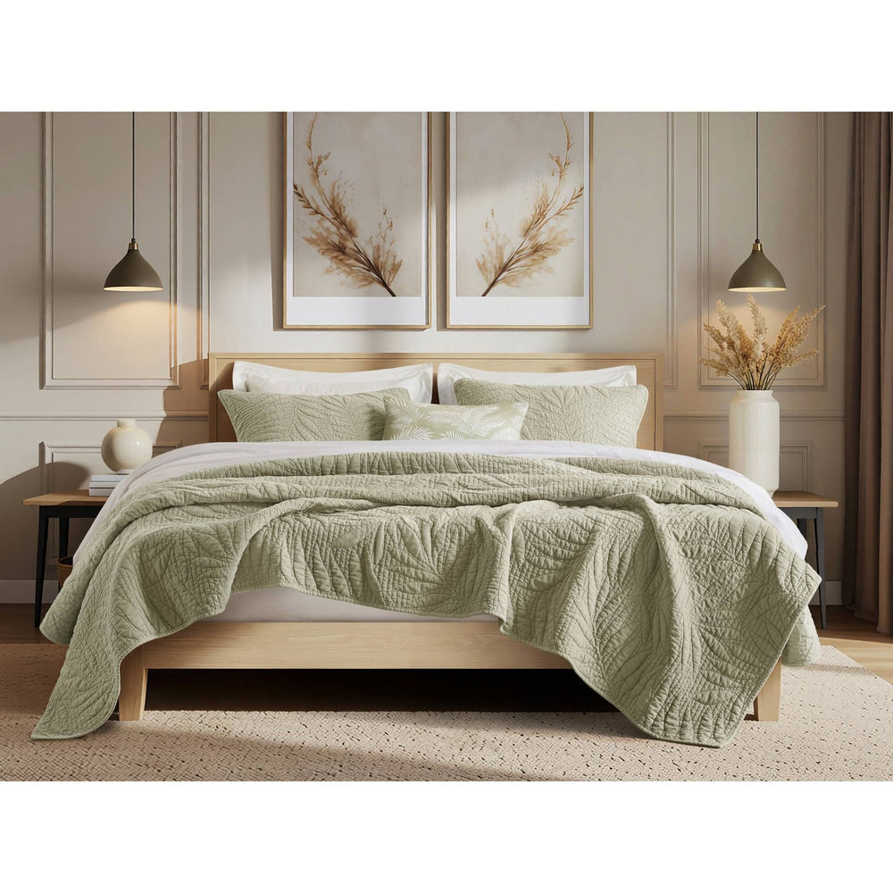 Full/Queen 3 Piece Cotton Quilt Set Sage Media 7