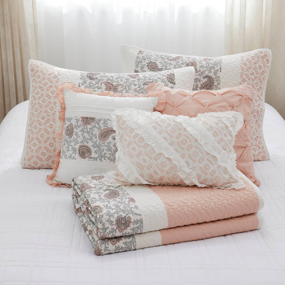 6 Piece Cotton Percale Quilt Set with Throw Pillows Blush King/Cal King Media 13