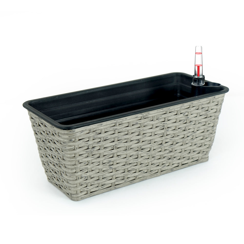 2-Pack Smart Self-watering Rectangle Planter for Indoor and Outdoor - Hand Woven Wicker - Gray Media 5