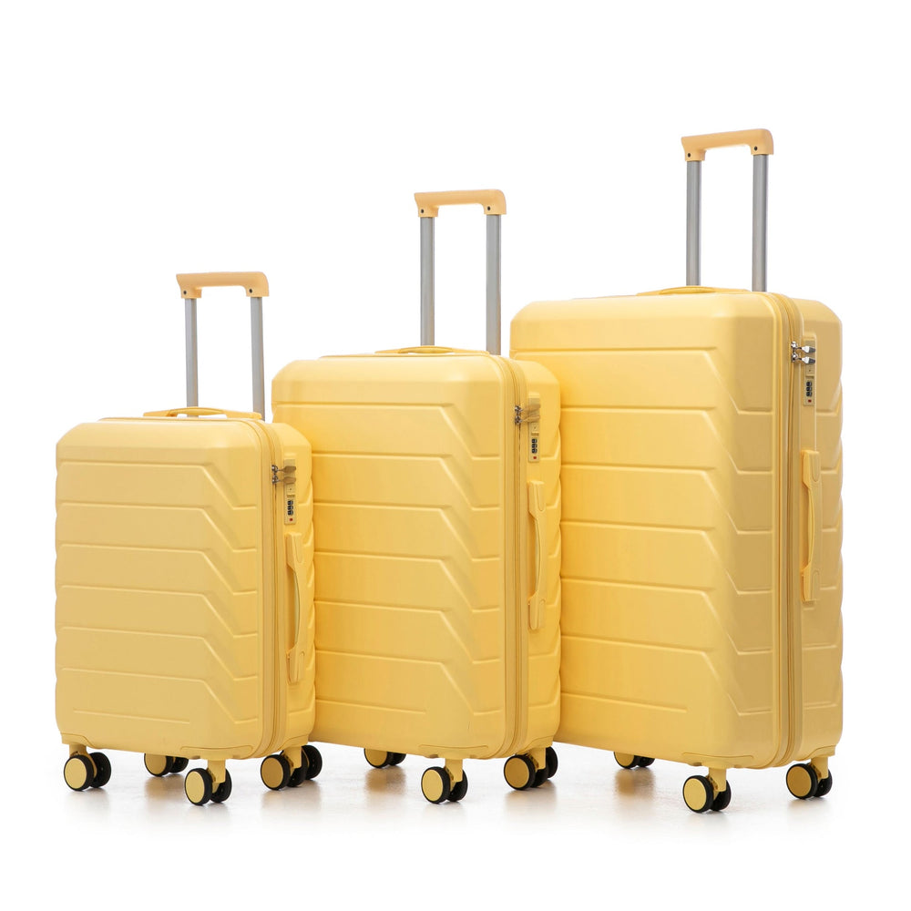 ABS Luggage Set Spinner Wheel 3-Piece Yellow Waterproof Travel Case 20 24 28 Inch Media 1
