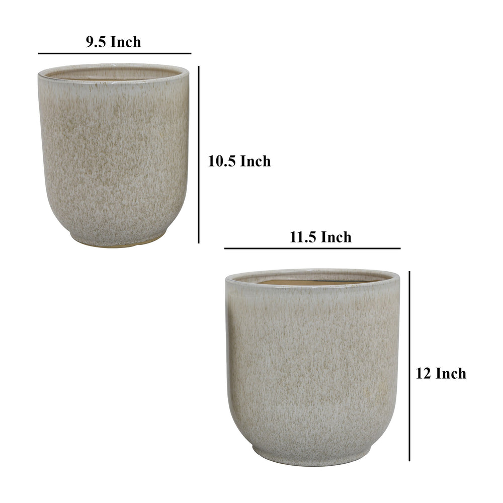 Lyna Accent Planter Set of 2, White Gray Ceramic Smooth Glossy Texture Media 4