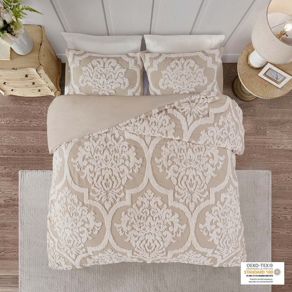 Full/Queen 3 piece Tufted Cotton Chenille Damask Duvet Cover Set Media 5