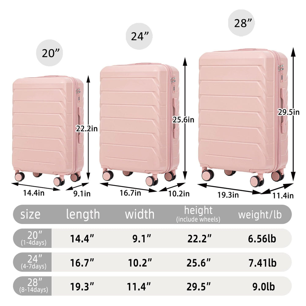 ABS Spinner Luggage 3 Piece Set Pink Matching Color & Combination Lock For Travel Use Media 3