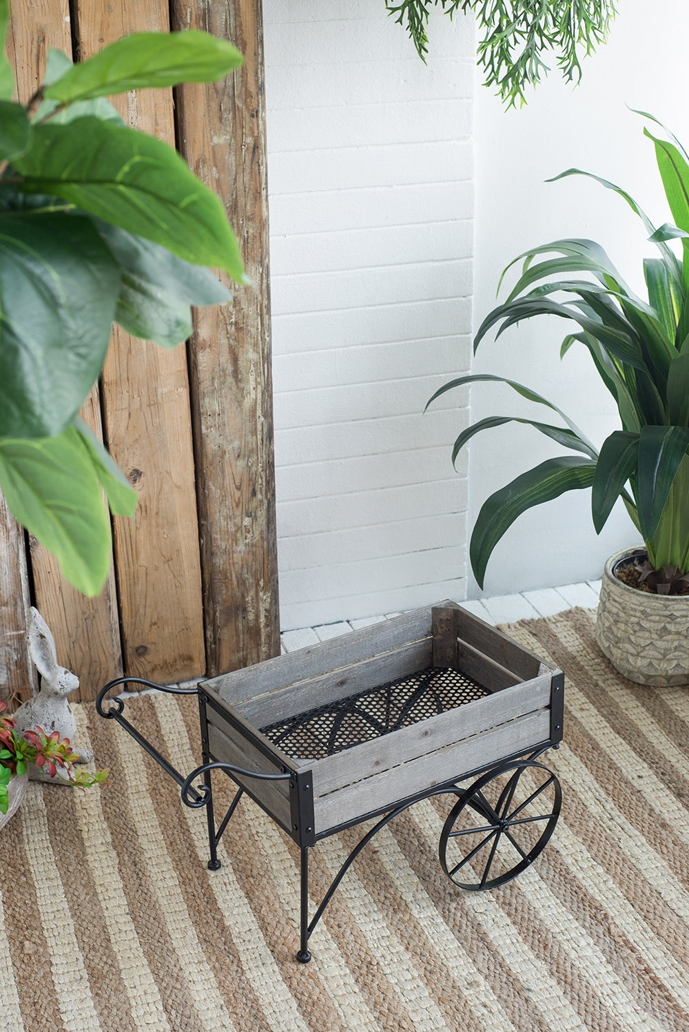 24.4x12.6x15.4' Rustic Black Trolley Cart Plant Stand, Planter Media 16