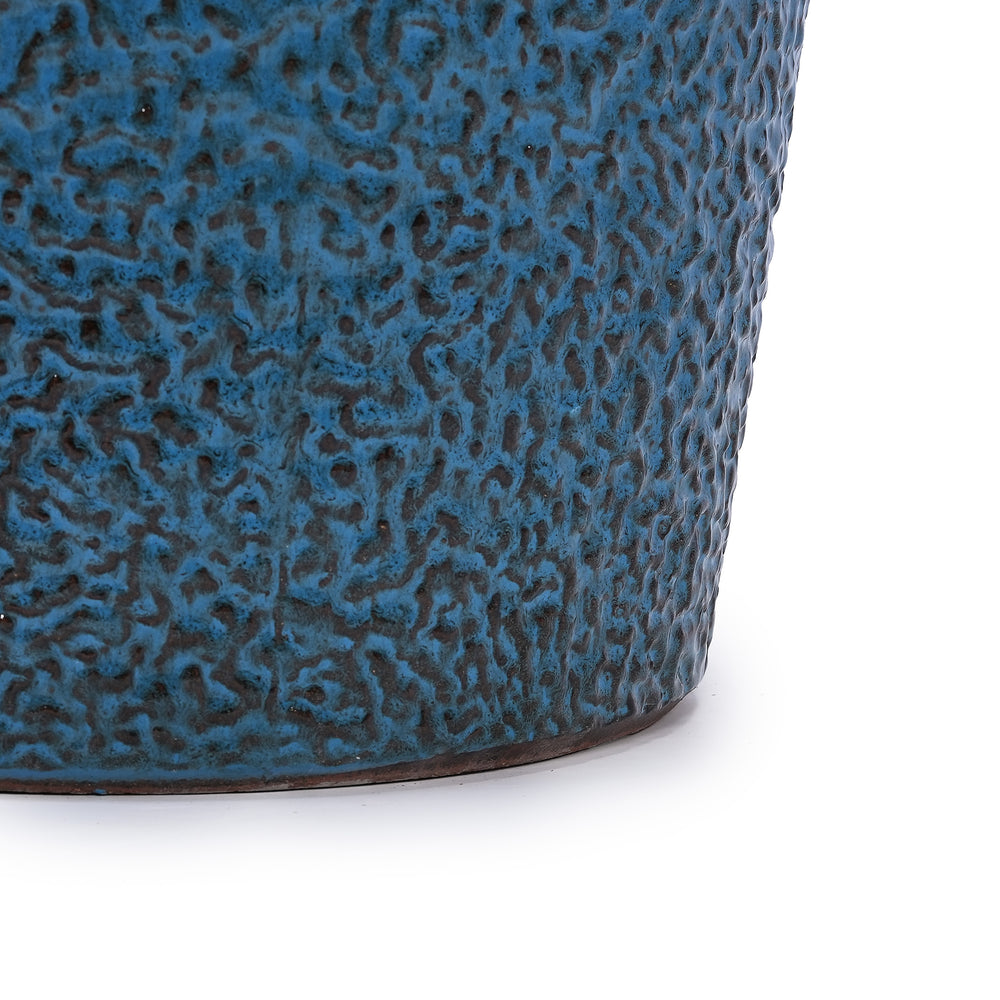 Handmade Ceramic Planter Set of 3, 15/12/9 Inch Diameter, Blue Textured Pattern, for Succulents & Indoor Plants, Windowsill & Bookshelf Use, Breathable Clay Media 15