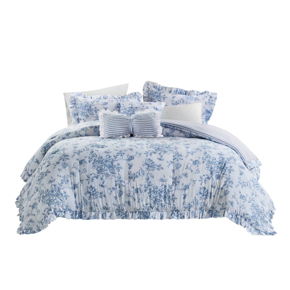 5 Pieces Full/Queen Comforter Set with Decorative Pillows,Blue Media 16