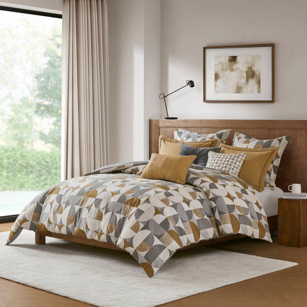 9 PCS King Jacquard Oversized Duvet Style Comforter Set Gold Media 1