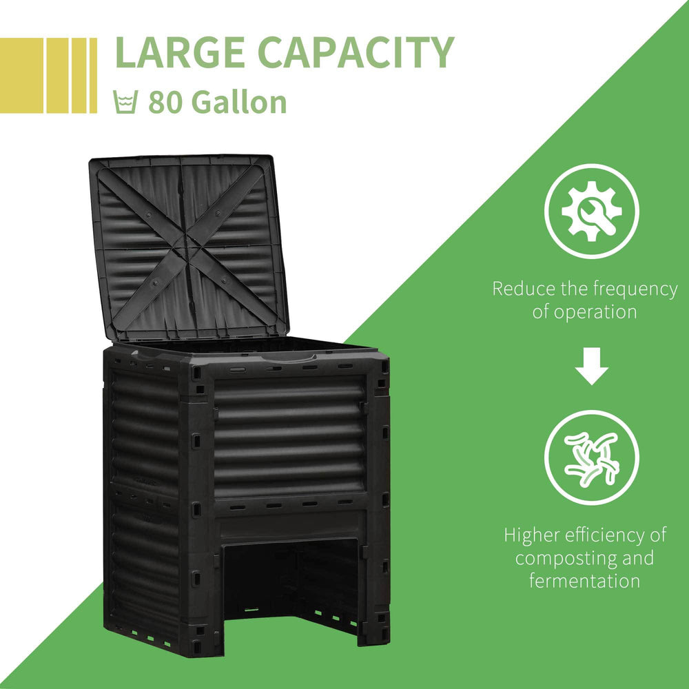 Outsunny Garden Compost Bin 80 Gallon Outdoor Large Capacity Composter Fast Create Fertile Soil Aerating Box, Easy Assembly, Black Media 5