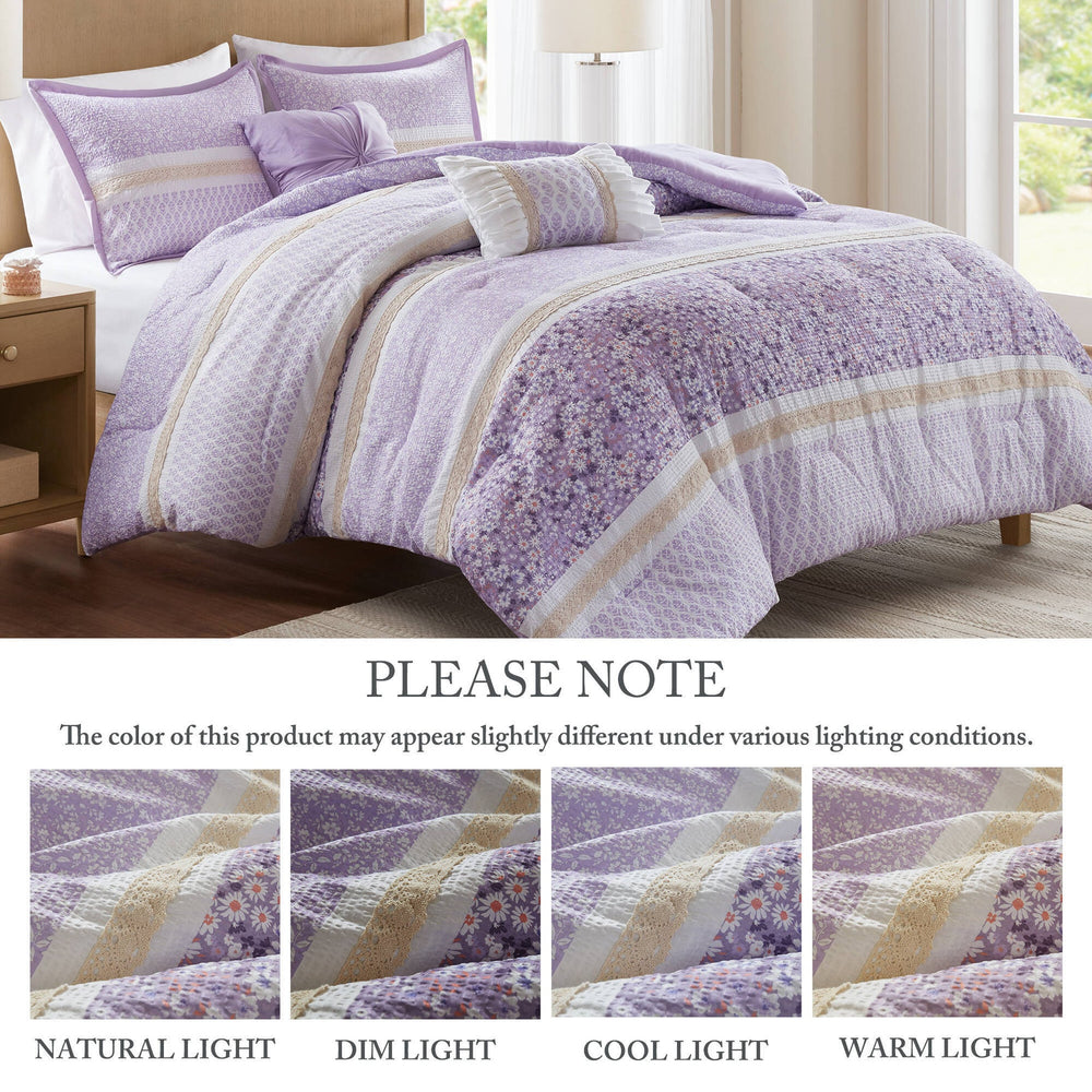 5 PCS King/Cal King Seersucker Comforter Set with Throw Pillows Media 11