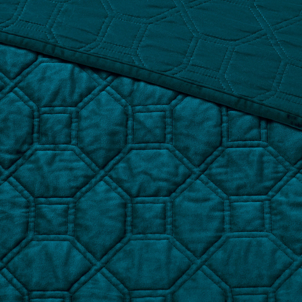 3 Piece Velvet Quilt Set Teal Full/Queen Media 7
