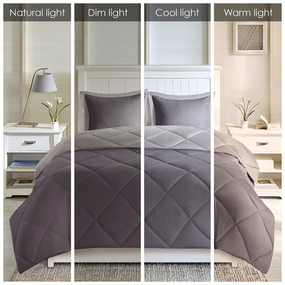 Full/Queen 3M Scotchgard Diamond Quilting Reversible Down Alternative Comforter Set Media 6