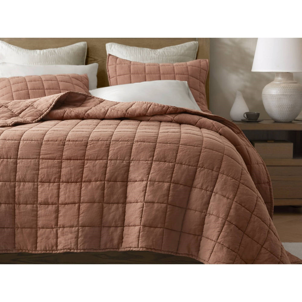 3-Piece Full/Queen Linen Garment Washed Quilt Set,Clay Media 14