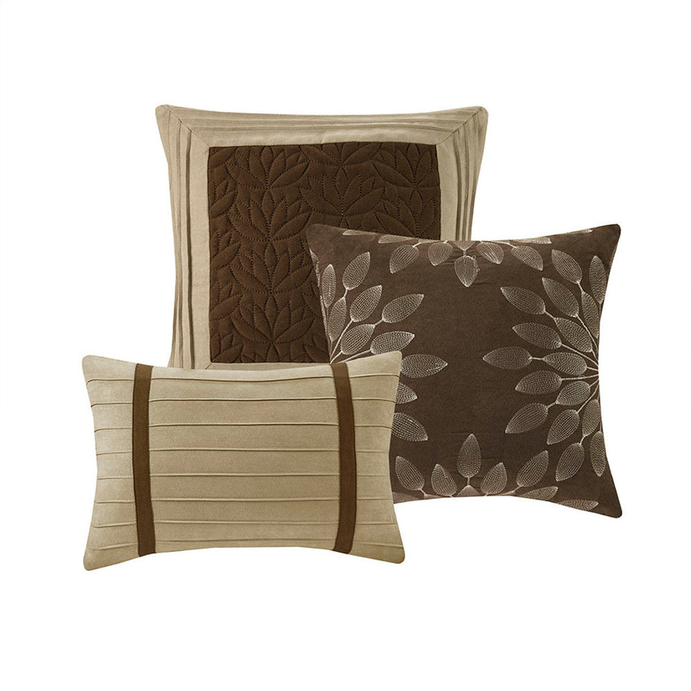 7 PC Pieced Faux Suede Comforter Set Natural Cal King Media 7