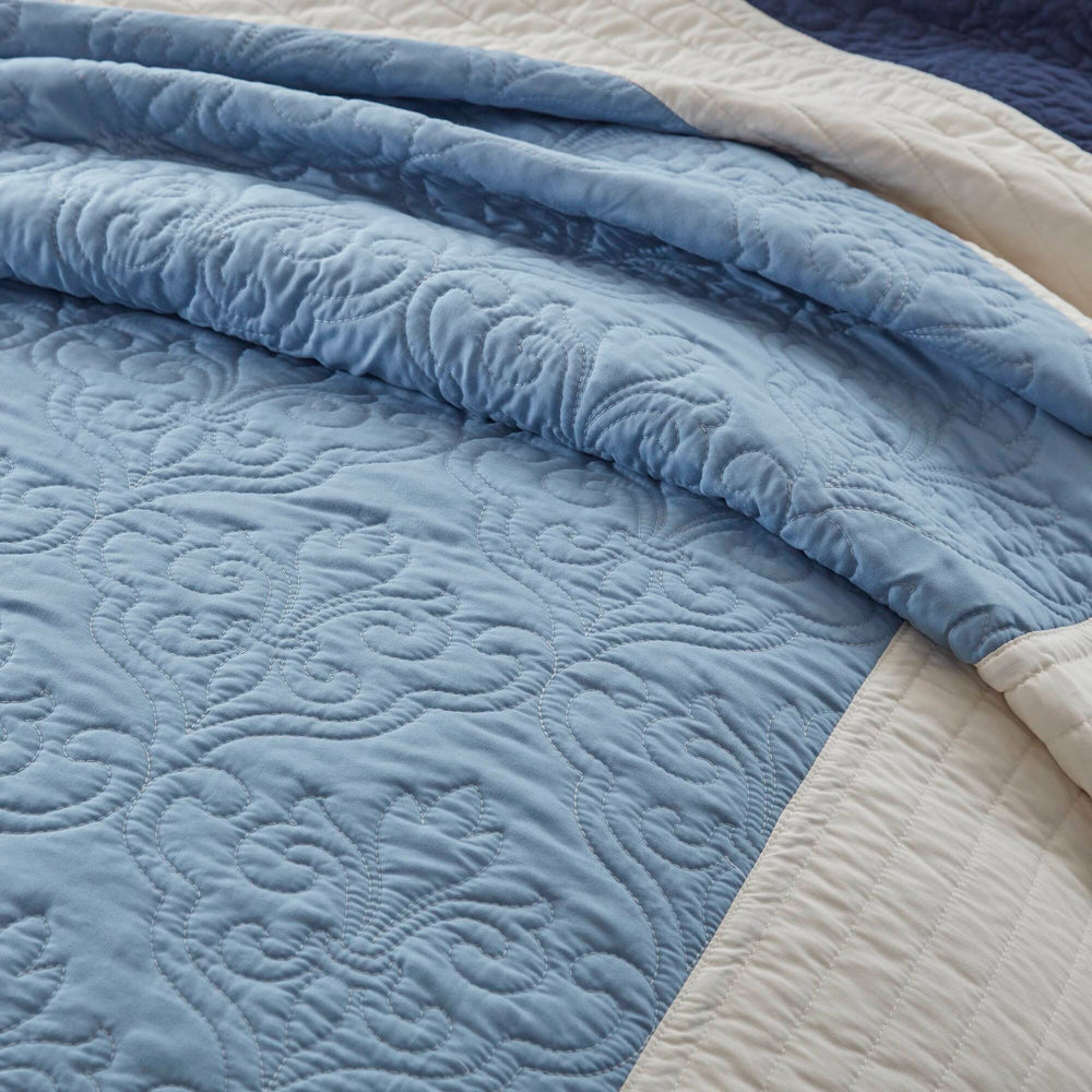 7-Piece Full/Queen 7 Piece Quilt Set with Euro Shams and Throw Pillows,Navy Media 13