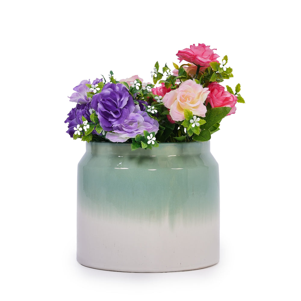 Set of 2 Gradient Ceramic Flowerpot, Modern Planter for Patio, Garden, Windowsill - White Green Media 7
