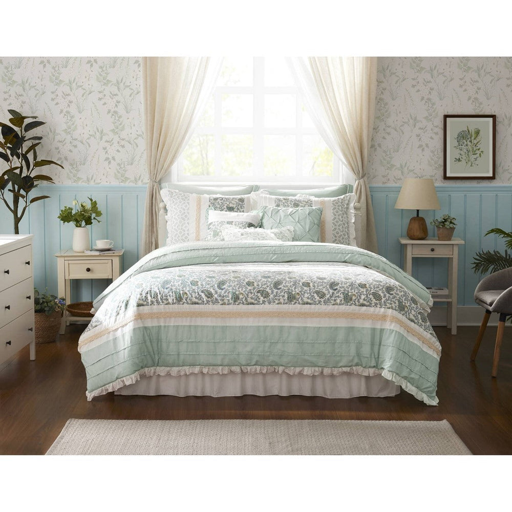 9 Piece Cotton Percale Comforter Set Aqua Queen Media 12