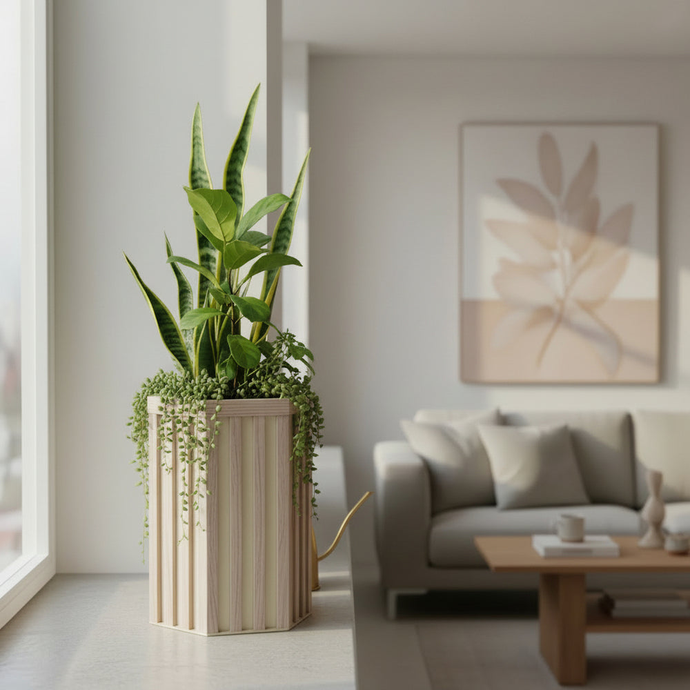 Hexagon Column Planter SM - Ash Brown Media 2