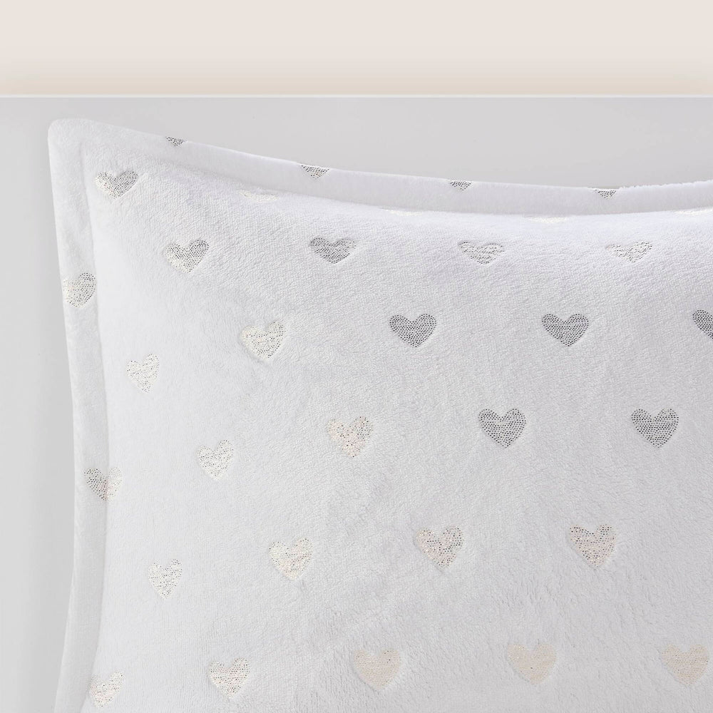 3 PCS Twin/Twin XL Metallic Printed Plush Comforter Set with Throw Pillow White/Gold Media 9