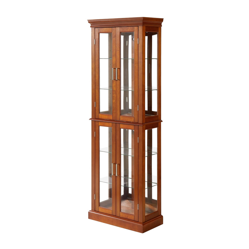 Glass Display Cabinet Tempered Glass Doors Walnut Finish Transitional Media 7