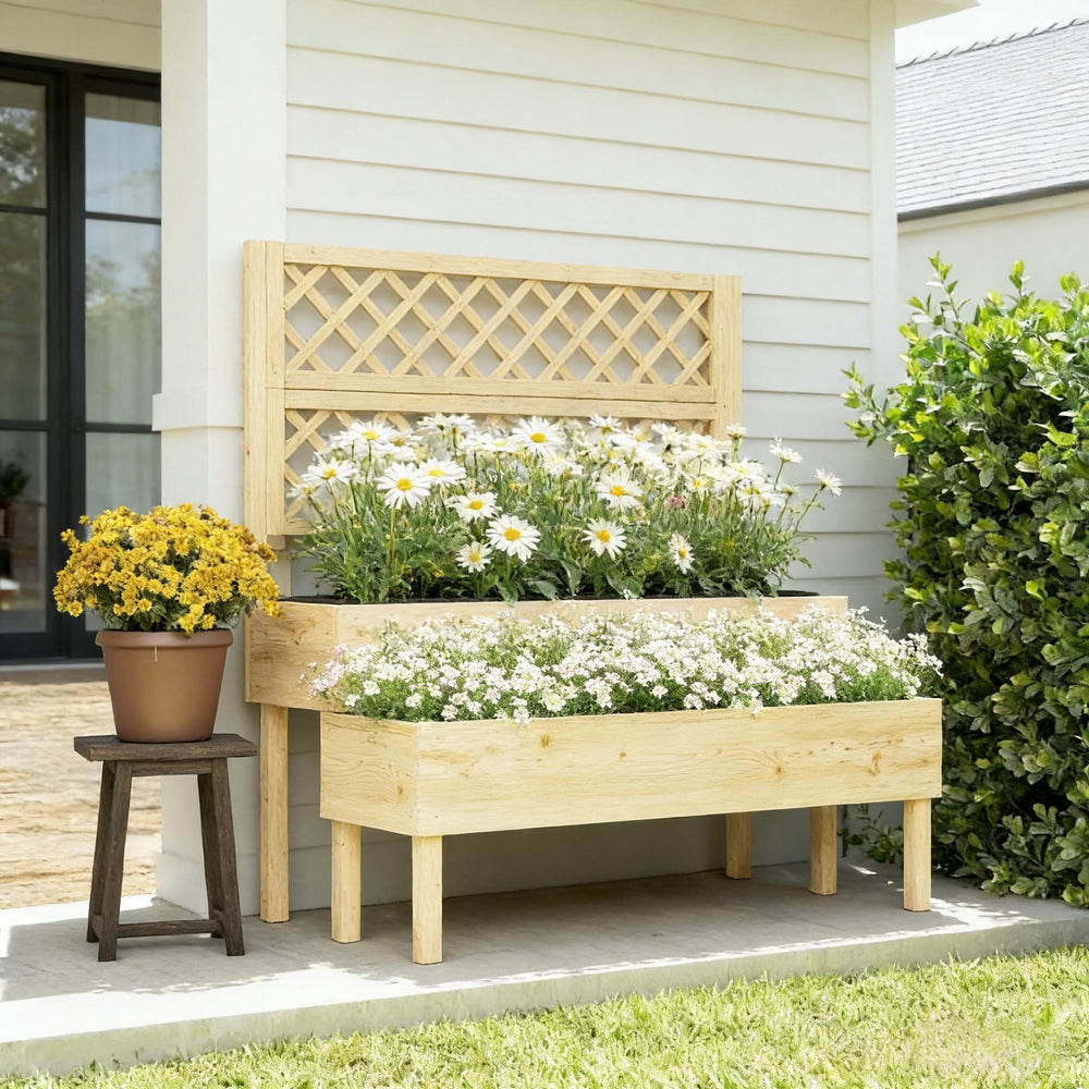 Patio Elevated Planter Box,Trellis Planter Box,Outdoor Raised Garden Bed Media 2