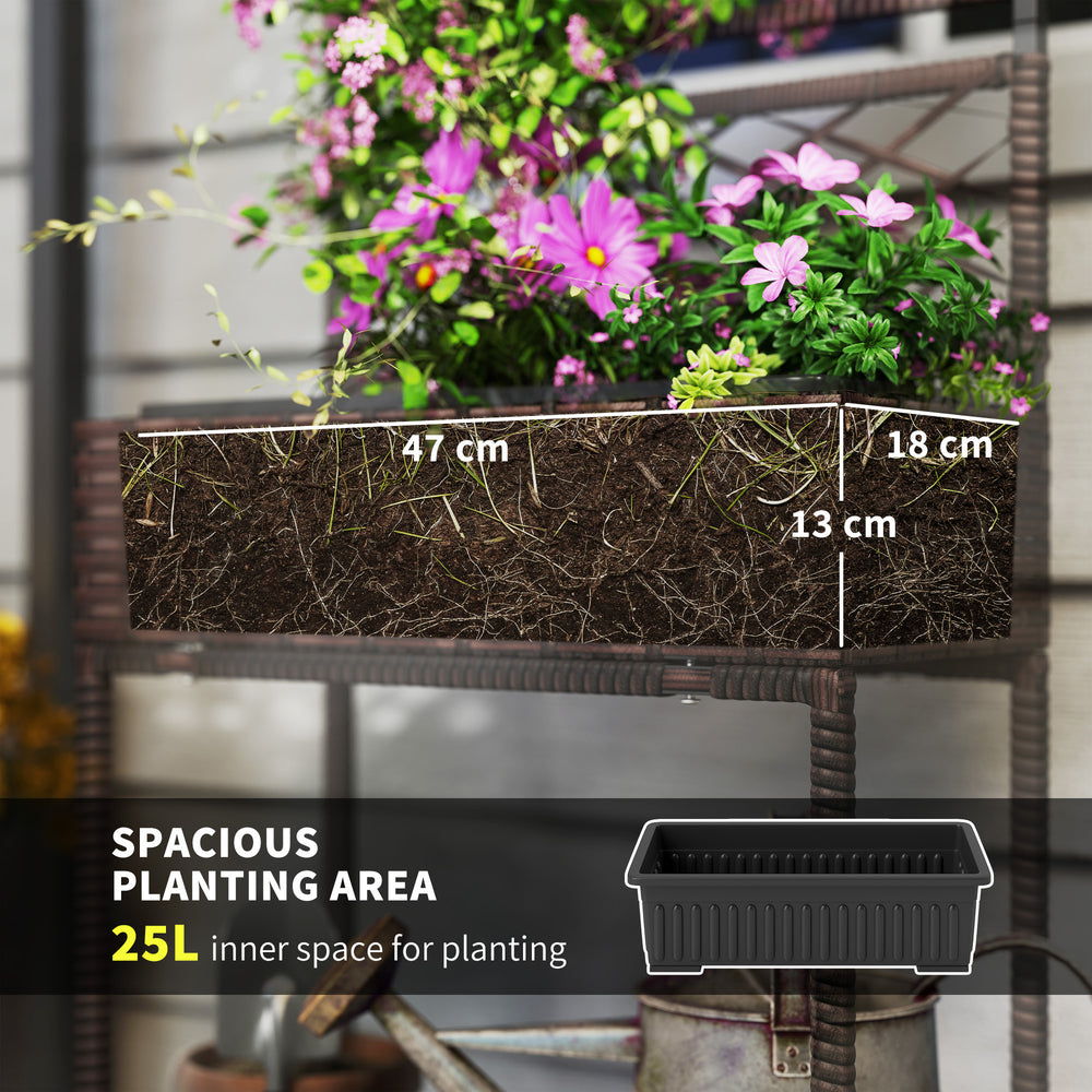 Freestanding Rattan Garden Box,Outdoor Wicker Planter with Trellis for Climbing Plants,with Storage Shelf Media 5