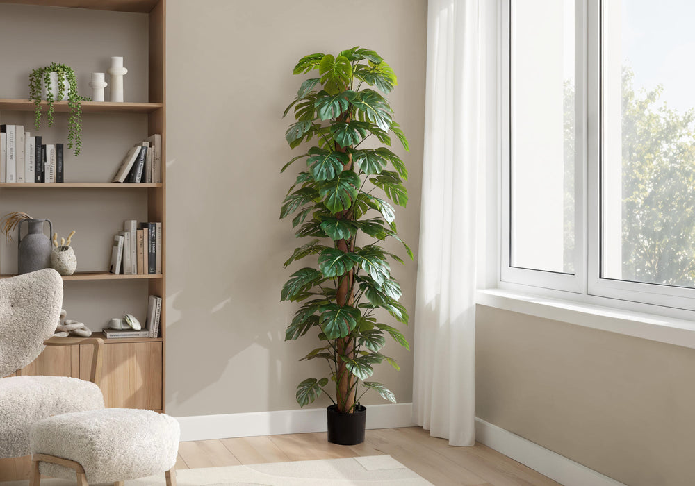 Artificial Plant, 83' Tall, Monstera Tree, Floor, Indoor, Decorative, Green Leaves, Black Pot Media 1
