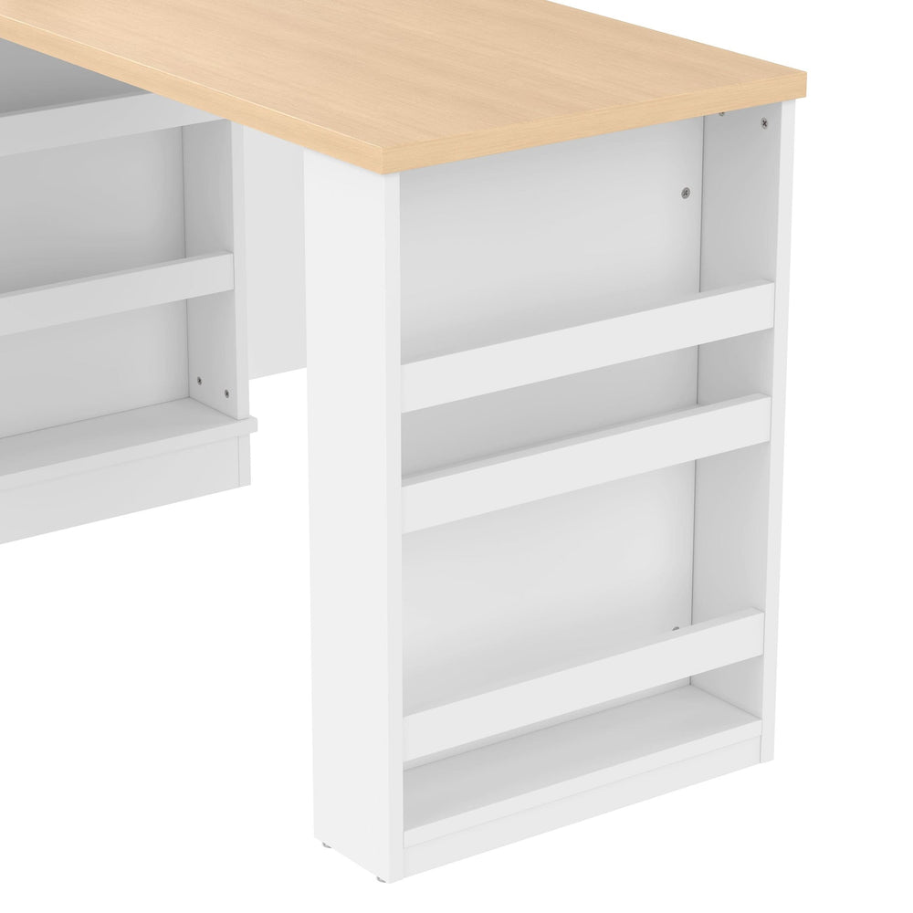 Extendable Island Console & Particle Board White Finish & Multi-Functional Storage Media 12