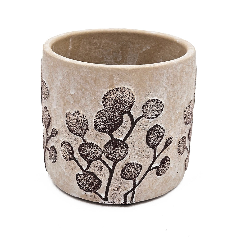 Set of 4 4.3x4.3x4' Gray Sand and Cement Planters with Brown Botanical Motifs Media 11