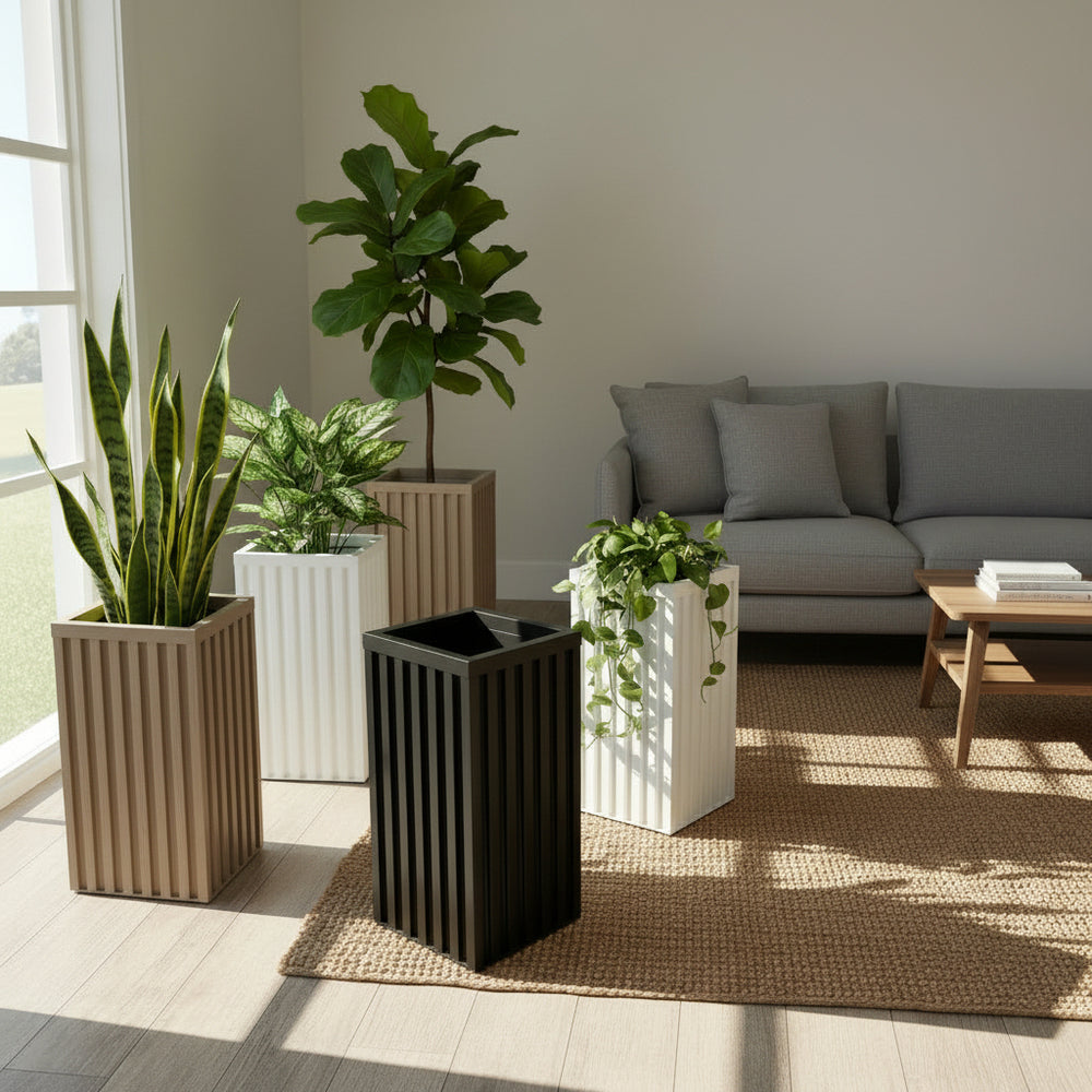 Square Grove Column Planter - Grey Brown Media 3