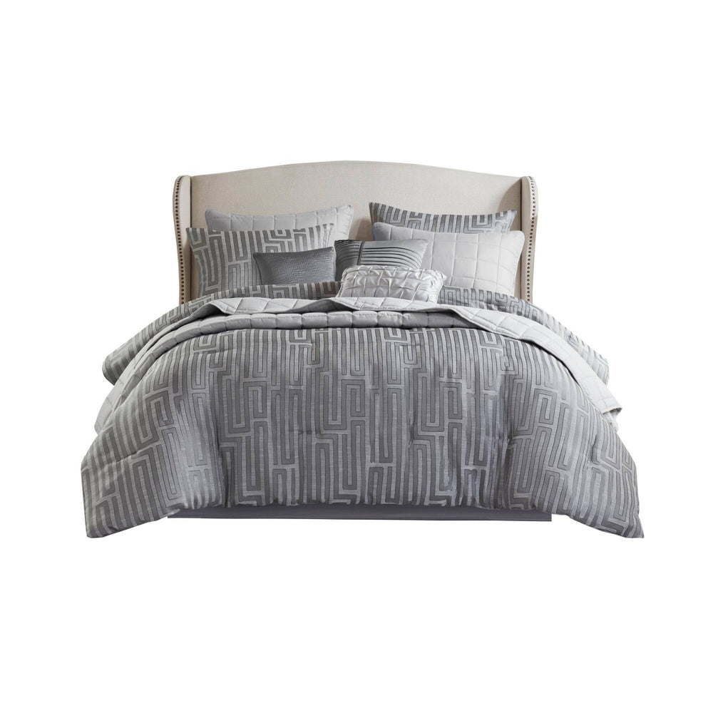 10 PCS King Luxury Jacquard Comforter Set Grey Media 4