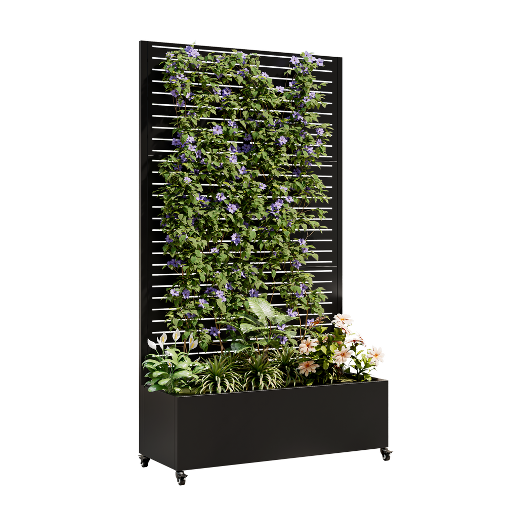 Metal Planter Box with Trellis, 73'x35'x16 Metal Raised Garden Bed with Trellis, Metal Planter Box with Drainage Holes & Lockable Wheels & Privacy Screen for Climbing Plants, Vegetables, Vines Media 4