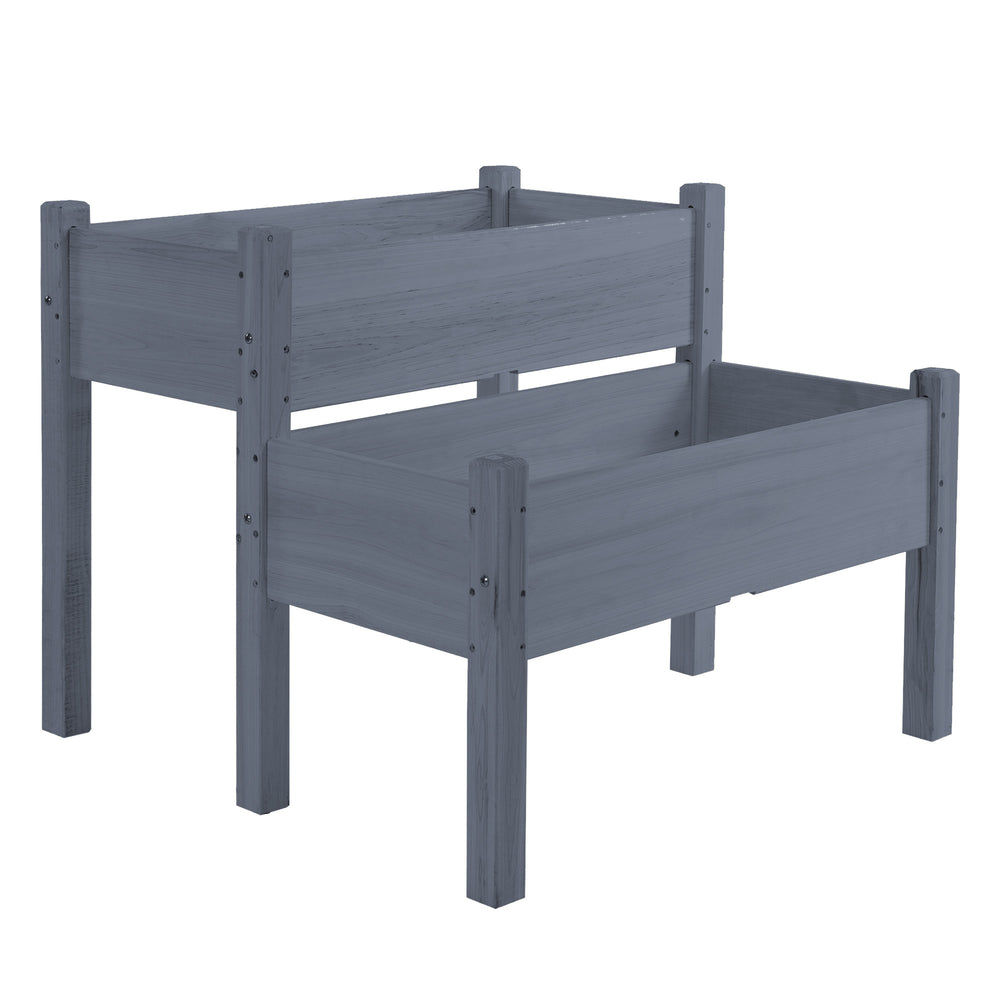 Outsunny 34'x34'x28' Raised Garden Bed, 2-Tier Elevated Wood Planter Box for Backyard, Patio to Grow Vegetables, Herbs, and Flowers, Gray Media 3