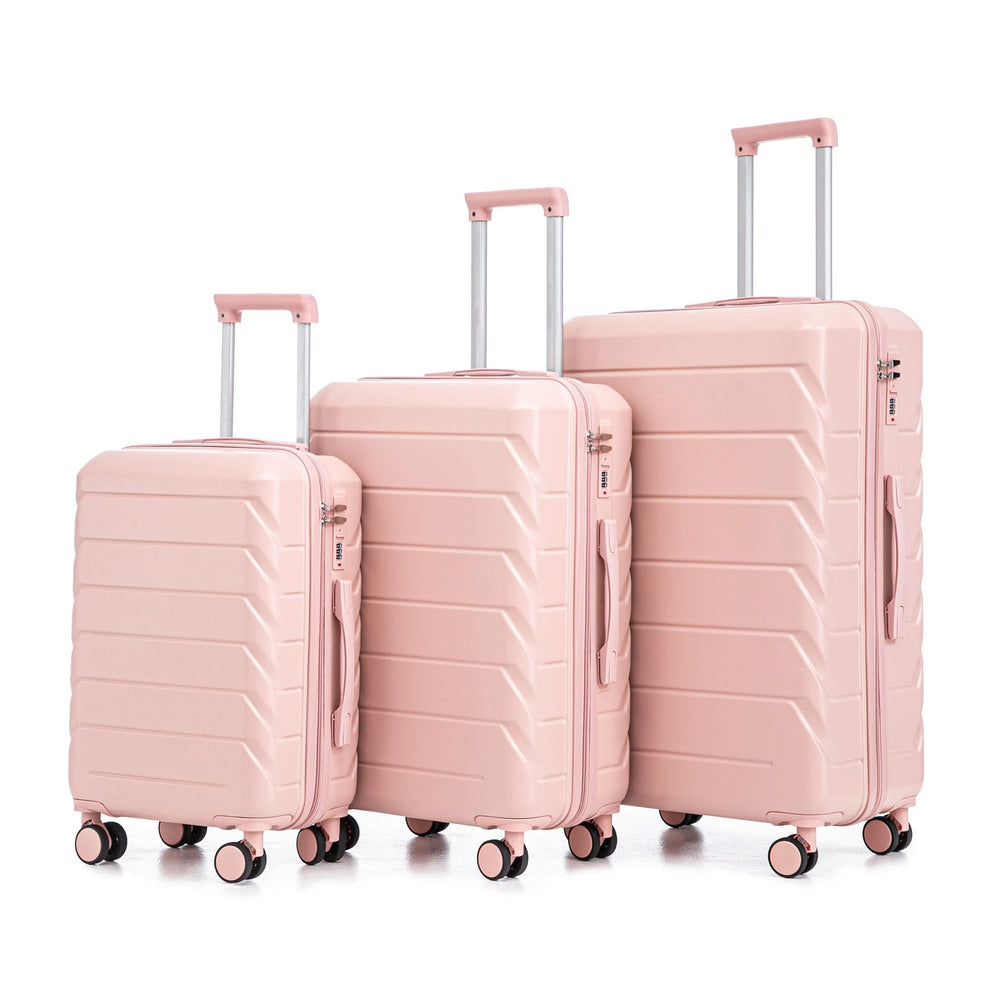 ABS Spinner Luggage 3 Piece Set Pink Matching Color & Combination Lock For Travel Use Media 1