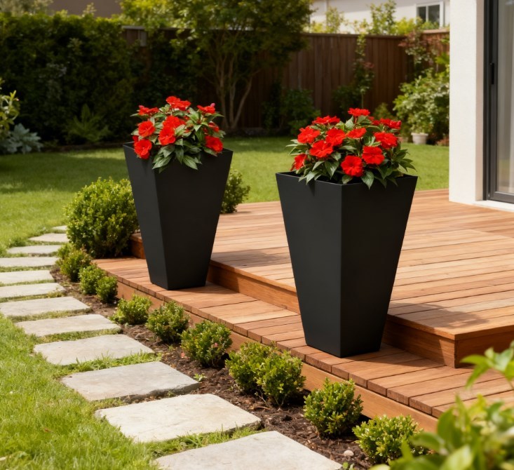 Tall Plant Pot,2-Pack Outdoor Planter Set,Flower Pots with Drainage Holes,for Porch,Entryway,Patio,Yard,Garden Media 1