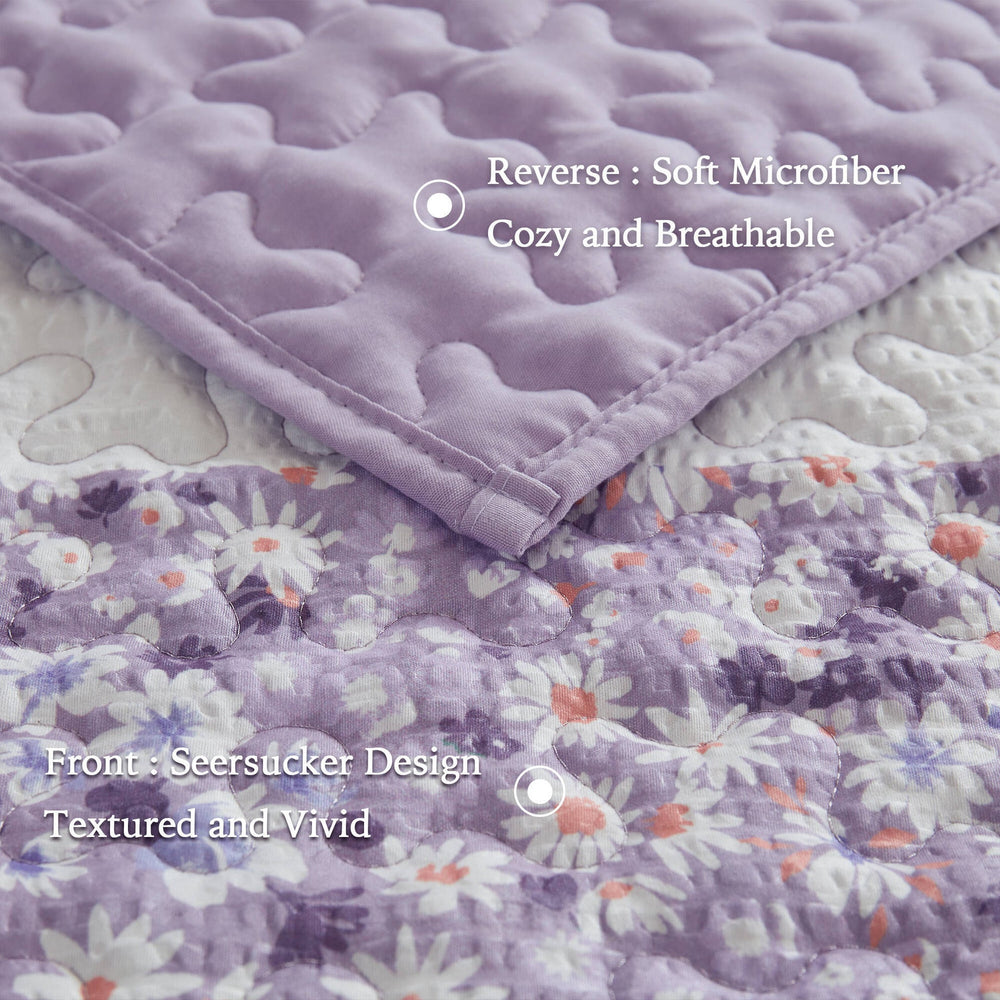 4 PCS Full/Queen Seersucker Quilt Set with Throw Media 20