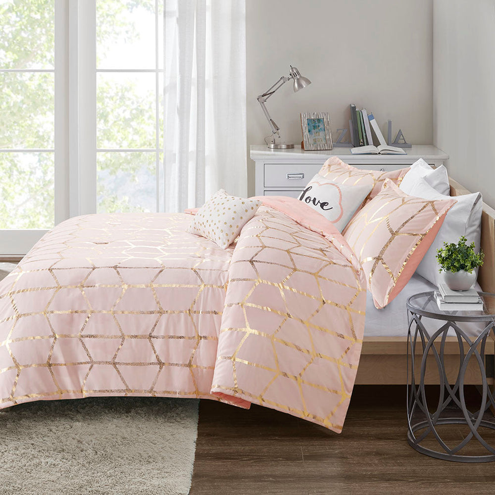 King/Cal King Metallic Printed Comforter Set Media 10