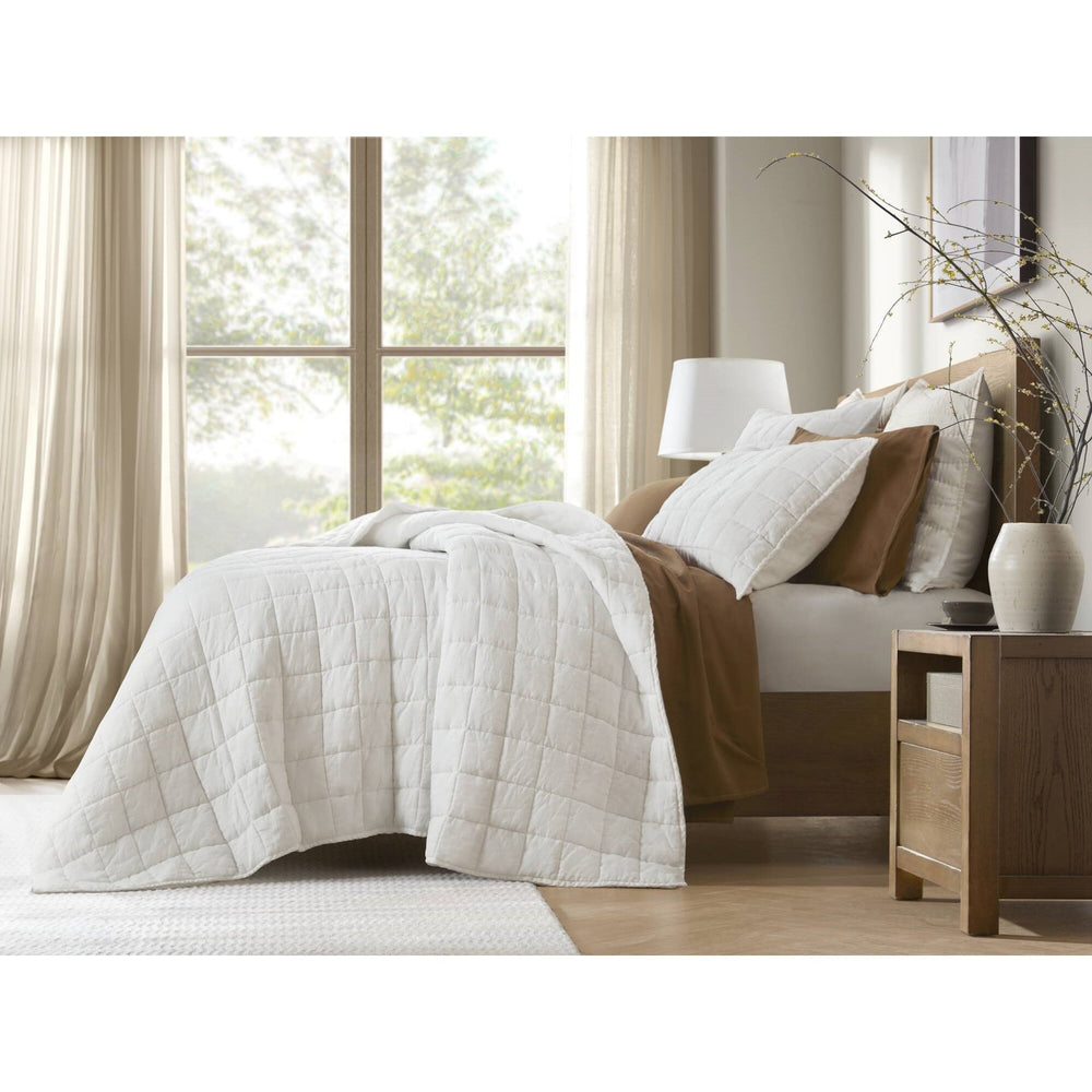 3-Piece Full/Queen Linen Garment Washed Quilt Set,White Media 10
