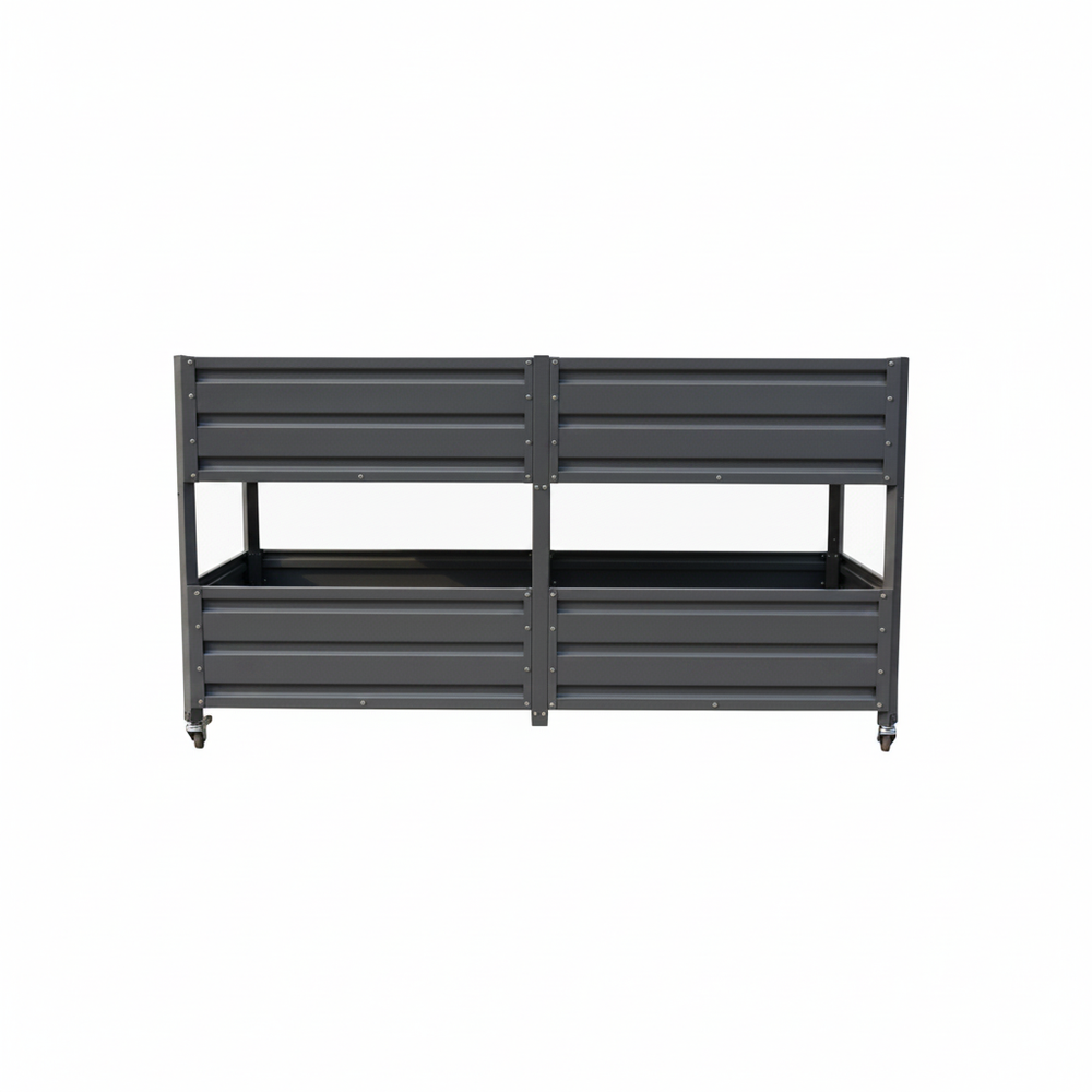 Dual Tier Elevated Metal Raised Garden Bed with Lockable Wheels, Staggered 2-Layer Raised Planter Box for Vegetables Herbs Flowers, Outdoor Patio Backyard Green Planting Bed,Grey Media 17