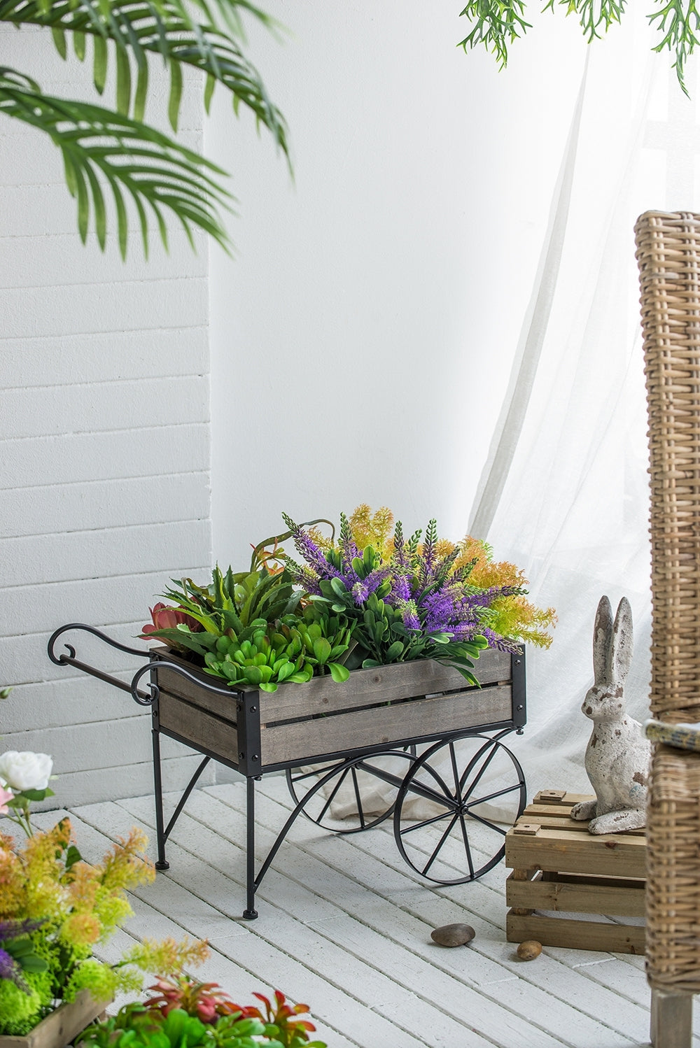 24.4x12.6x15.4' Rustic Black Trolley Cart Plant Stand, Planter Media 1