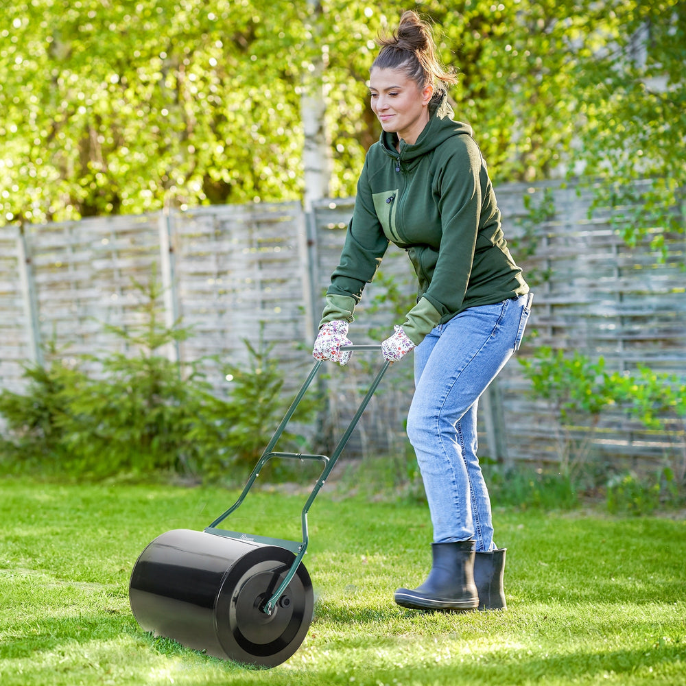 Outsunny 20-Inch Push/Tow Behind Lawn Roller Filled with 16 Gal Water or Sand, Perfect for Flattening Sod in the Garden Media 2