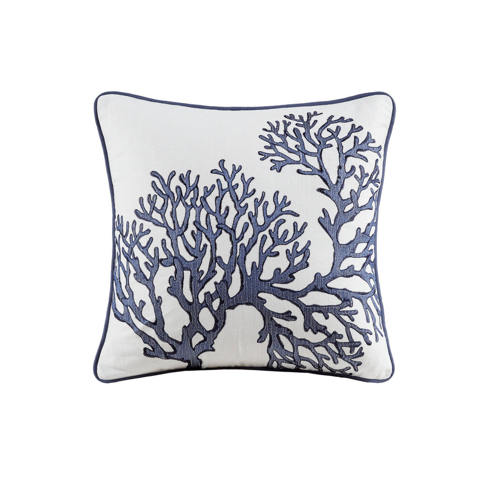 4 Piece Cotton Reversible Embroidered Quilt Set with Throw Pillow Navy Full/Queen Media 11