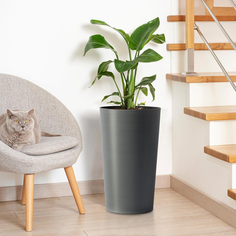 2 Pack Tall 21.7 in Planters for Outdoor Plants Modern Tall Square Planter Box Indoor Outdoor Porch Patio Flower Pot Modern Big Tapered Matte Tree Flower Pot for Garden, (Grey) Media 8