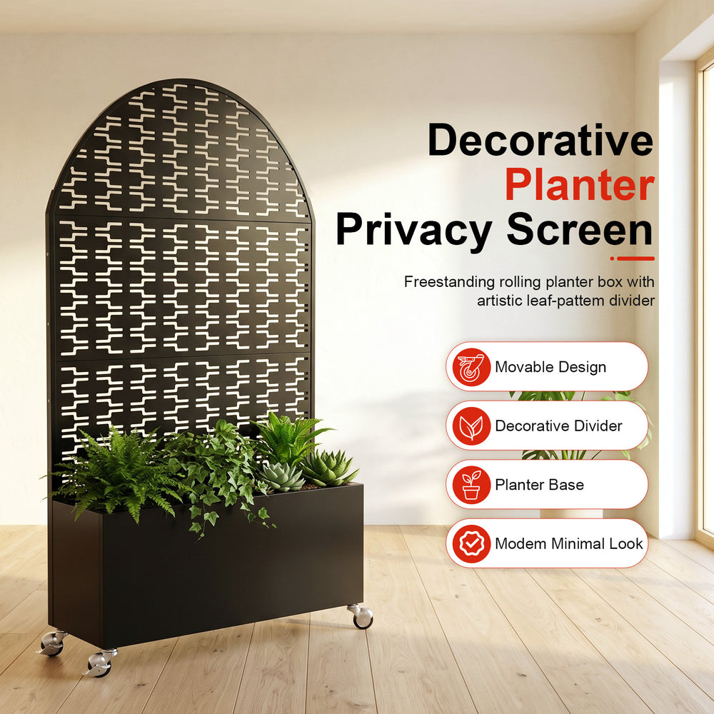 Arched Decorative Privacy Screen with Planter Box, 70.87' Tall Metal Freestanding Fence Planter, 46.8'×15.75'×16.92' Planter Box for Patio Balcony Backyard Media 2