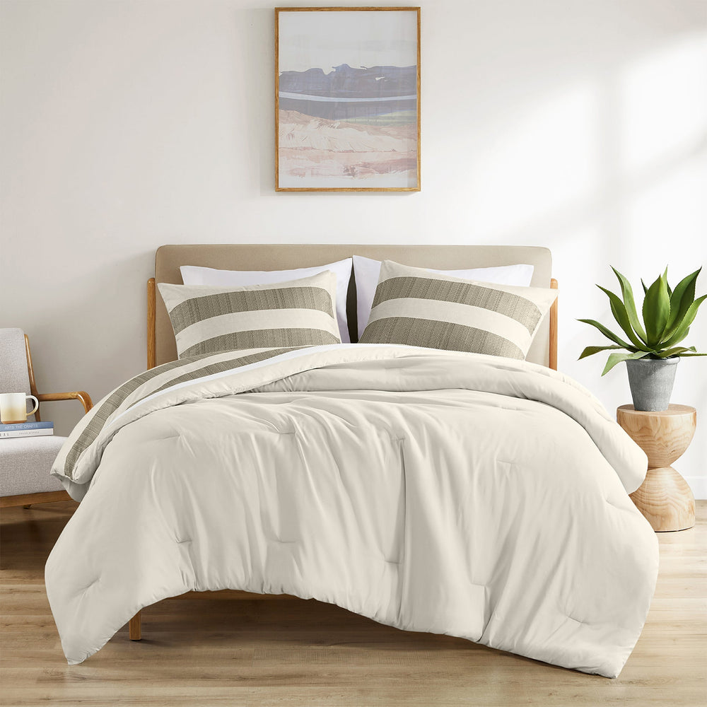 2-Piece Twin/Twin XL Stripe Textured Print Comforter Set,Neutral Media 1