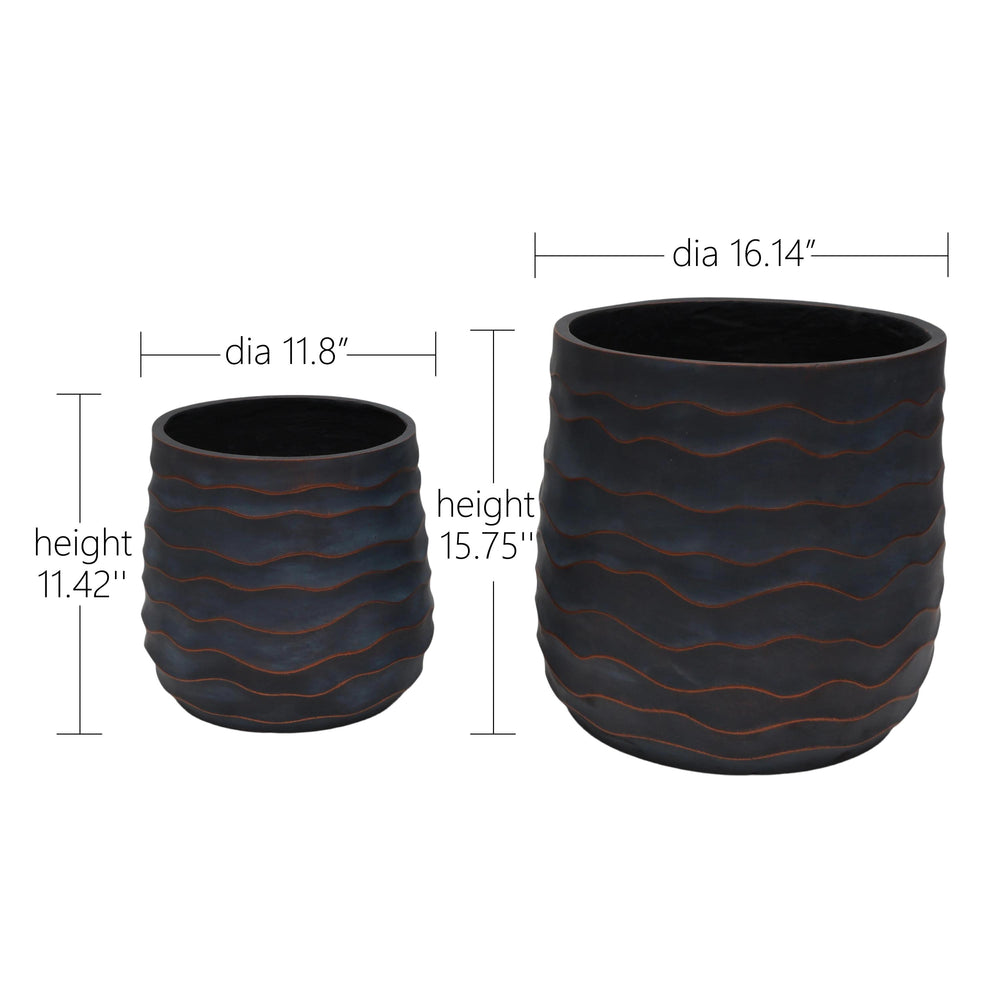 Large Round Planters Set of 2 (16.14'x15.75' & 11.8' x11.42'') - Lightweight Magnesium Oxide Plant Pot with Texture -Concrete Planter Pots with Drainage Hole – Indoor & Outdoor Use Media 6