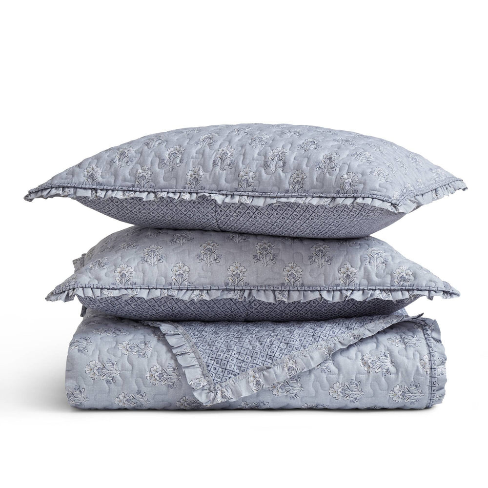 3-Piece Queen 3 Piece Ruffle Printed Quilt Set,Blue Media 7