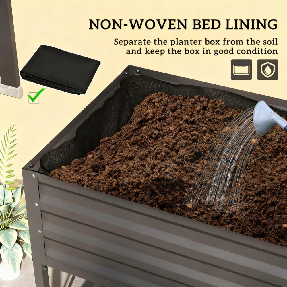 Metal Planter Box,Galvanized Raised Garden Bed,with Legs,Storage Shelf and Bed Liner Media 4